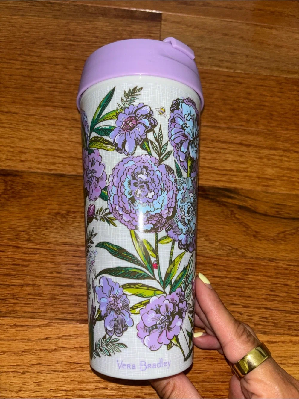 Vera Bradley Purple Multicolor Mural Garden Insulated Travel Mug